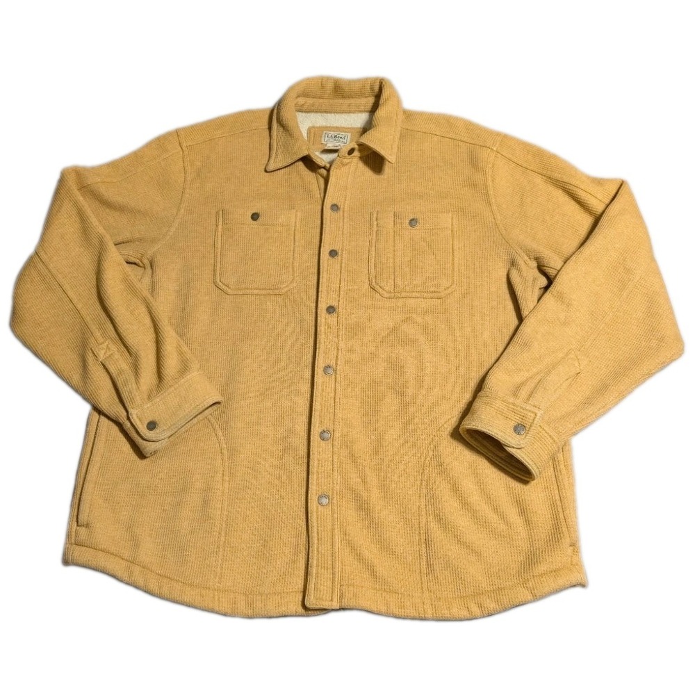 LL‎ Bean Sherpa Lined Shirt Jacket Mens XL Tall Tan Waffle Snap Front Shacket